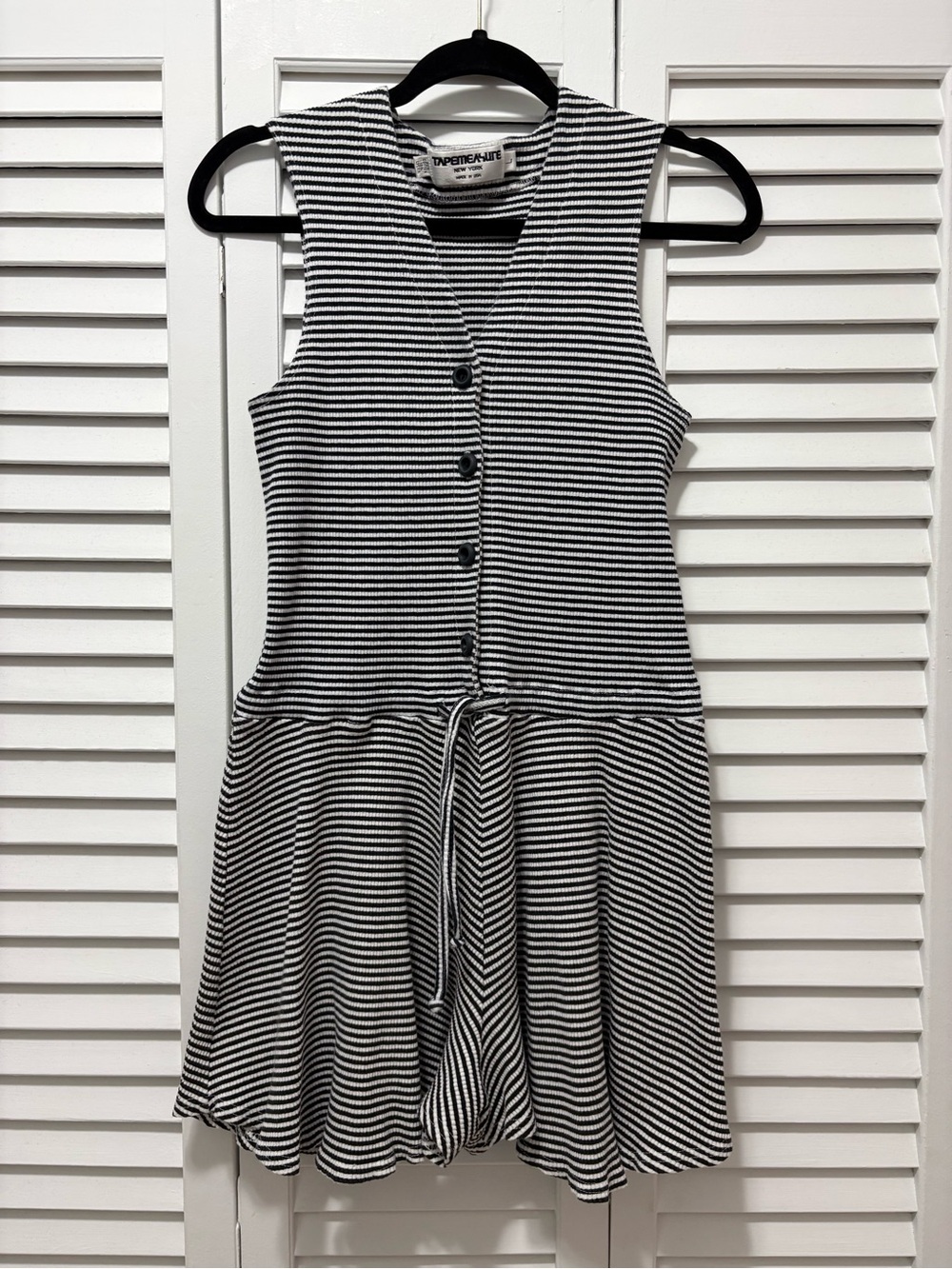 Paper Denim & Cloth Black & White Striped Sleeveless Drawstring Mini Dress